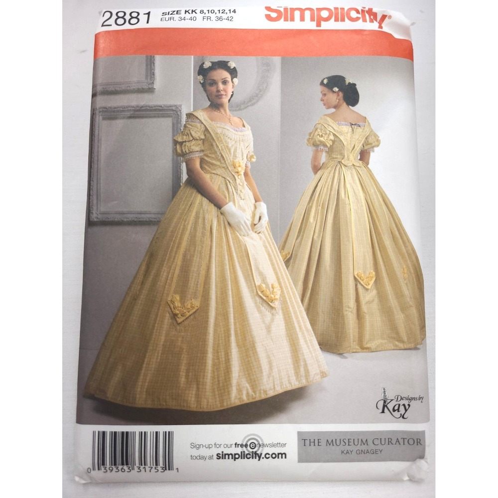 Civil War Dress Pattern Simplicity 2881 Sizes 8-14 Designs by Kay Uncut FF GWTW